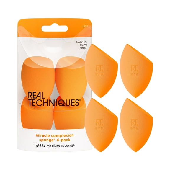 Real Techniques Miracle Complexion Makeup Blender Sponges Value Pack, Orange Sponge, 4 Count