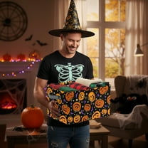 Honmine Halloween Pumpkin Spooky Storage Basket, Fabric Kitchen Baskets Bat Black Open Home Storage Bins Boxes Foldable Organizer Bag for Cloth Pet Toy Book Shelf Closet Baskets