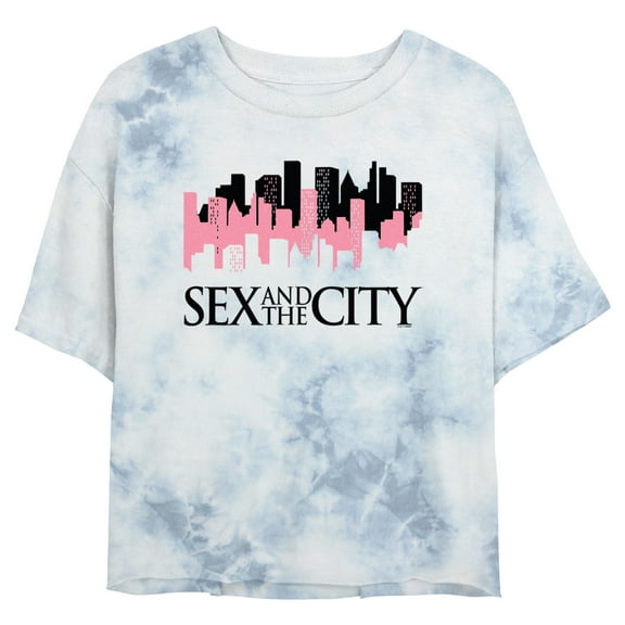 Junior's Sex and the City Night Cityscape Logo Crop Graphic Tee White/Blue Medium