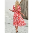 thumbnail image 3 of Anbech Women V Neck Sundress Flower Flowy High Waist Dress Lantern Sleeve Ladies Midi Dress, 3 of 9
