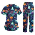 thumbnail image 4 of Halloween Women's Medical Scrub Set, V-Neck Short Sleeve Top & Straight Leg Pants, 2-Piece Work Uniform with Multi Pockets for Nurses & Healthcare Staff, Cyan, XL, 4 of 4