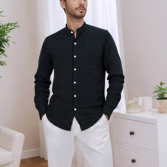 Mens Shirts Long Sleeve Smart Casual Linen Shirt Hawaiian Funny for Men Gold Polo School White Slim Fit Black M