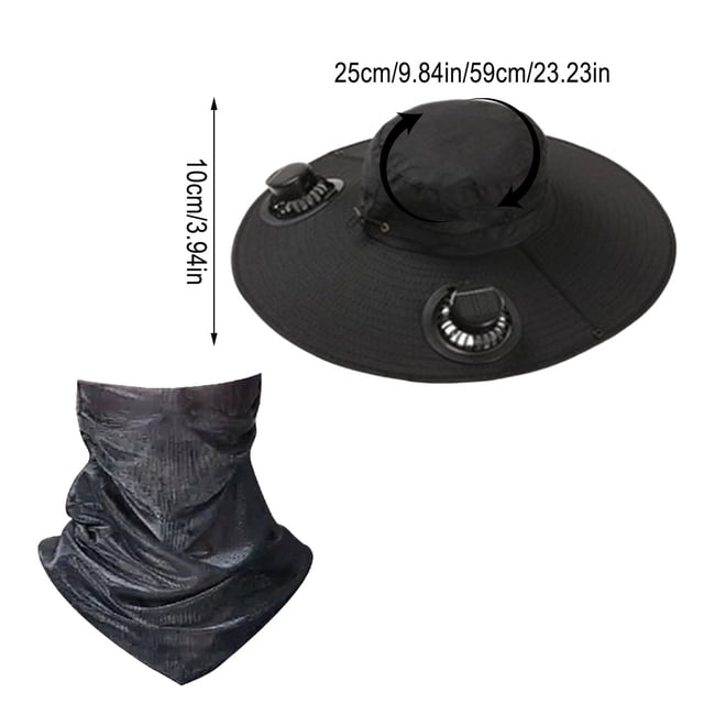 Chapeau Ventilateur Solaire Rechargeable à Grand Bord Chapeau de Soleil de Pêche Ventilateur de Refroidissement à 3 Vitesses Réglables Équipement de Protection Solaire Extérieur pour Hommes Randonnée Pêche #y8Qyp