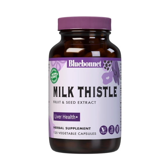 Bluebonnet Milk Thistle Fruit & Seed Extract, Liver Health*, 120 Vegetable Caps, 120 Days