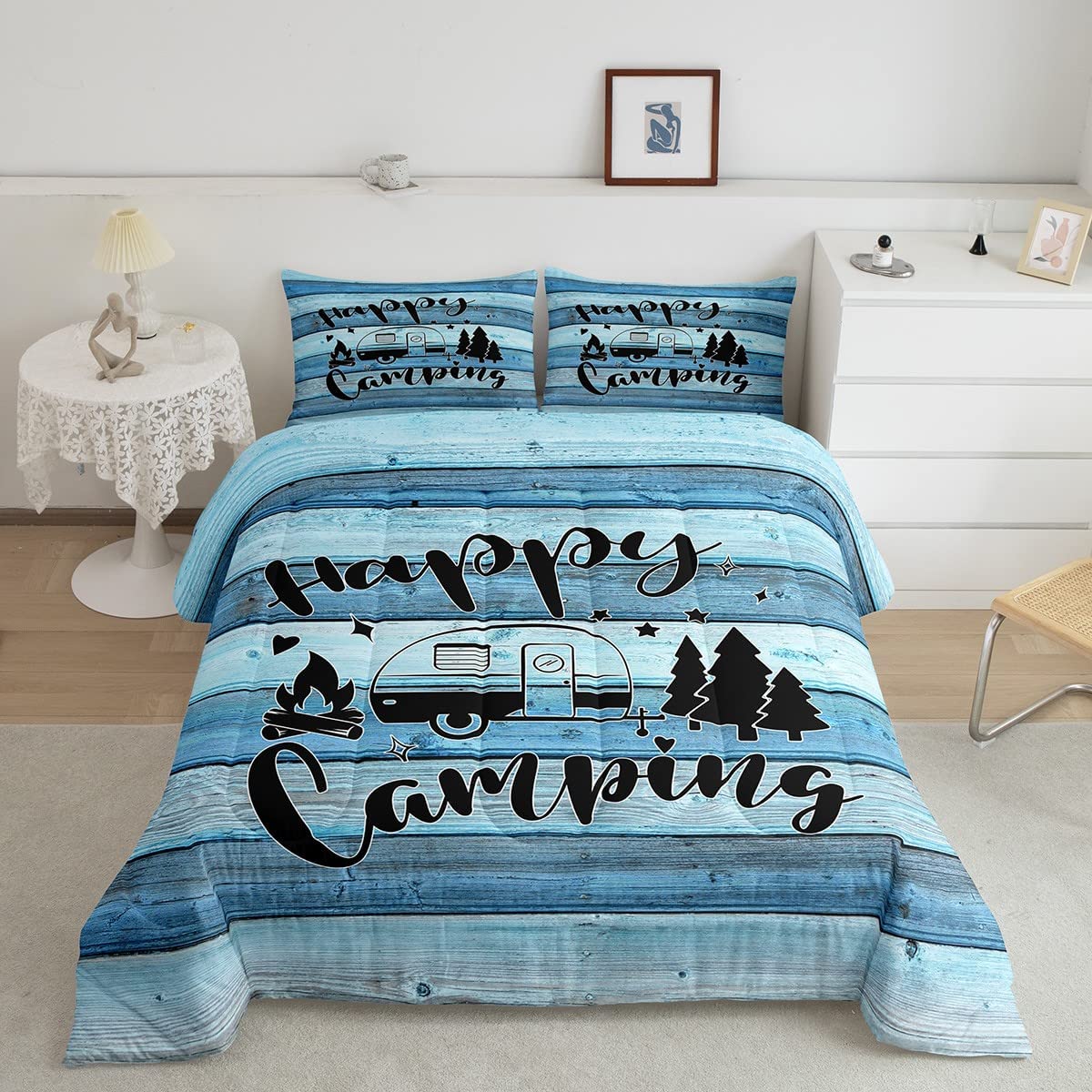 GDAKE Camper Trailer Comforter Set Queen,Camping Hiking Pine Tent