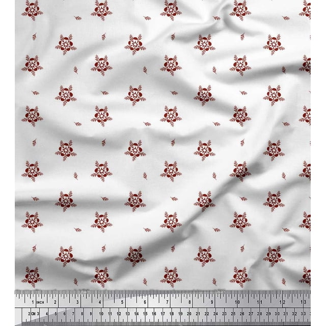 Soimoi Red polyester Crepe Fabric Artistic Floral Print Fabric by the Yard 52 Inch Wide
