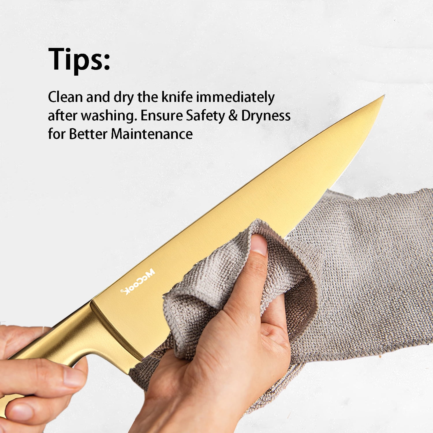 McCook® Kitchen Knife Sets, Golden Titanium Stainless Steel Knives Block  Set with Built-in Sharpener