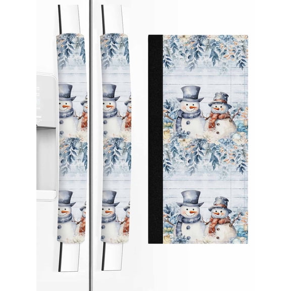 Blue Snowman Christmas Refrigerator Door Handle Covers Set of 2, Vintage Botanical Xmas Snowflake Kitchen Fridge Microwave Oven Dishwasher Stove Cabinet Handle Protectors, Washable Appliance Decor