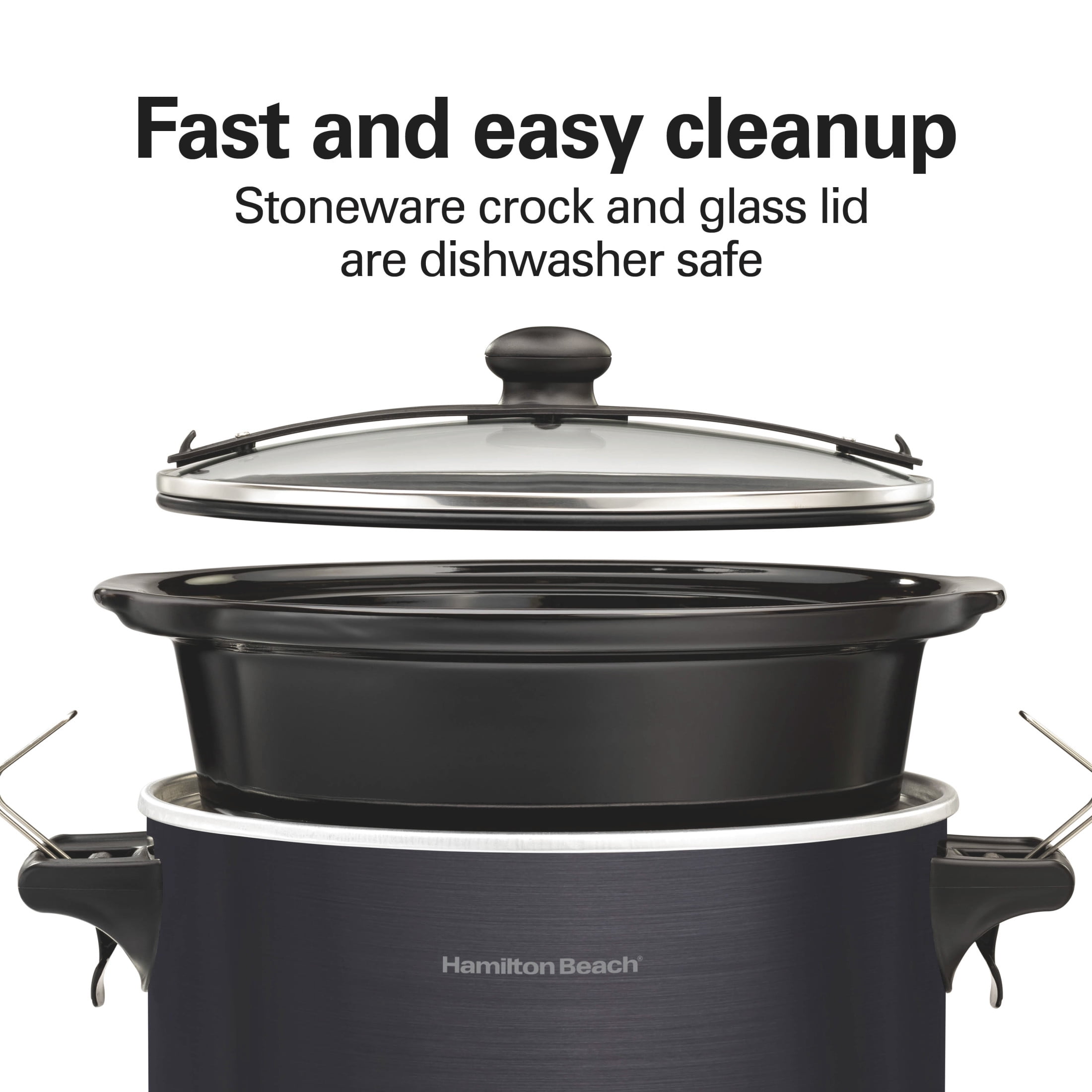 Hamilton Beach 7 Qt Programmable Slow Cooker, Stoneware Crock with Removable Pot, Includes Party Dipper Food Warmer, Black