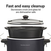 Hamilton Beach 7 Qt Programmable Slow Cooker, Stoneware Crock with Removable Pot, Includes Party Dipper Food Warmer, Black