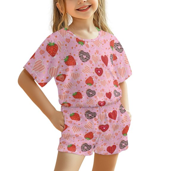 Chririnla Stretch Short Sets Clothes 3-16 Years Soft Kids Outfit for Toddler Boys, Heart Cookie Strawberry