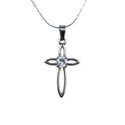 PJ JEWELRY 24K White Gold 4 ct Created Diamond Cross Stud Necklace Plated 18 inch