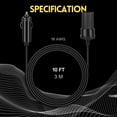 thumbnail image 6 of Car Cigarette Lighter Extension Cord 10ft - Black 24v / 12v Extension Cord with Cigarette Lighter Plug - Male to Female Cigarette Lighter Extender Cable for Tire Inflators, Vacuum, Refrigerator, 6 of 8