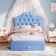 thumbnail image 4 of Qinaqin Twin Velvet Upholstered Platform Cama LE cm de Profundidad Lights Crystal Button Alturaeadboard Almacenamiento Cajón Noise-Free No Caja Spring Princess/Girls para Teens (Blue Fun y Modern), 4 of 7