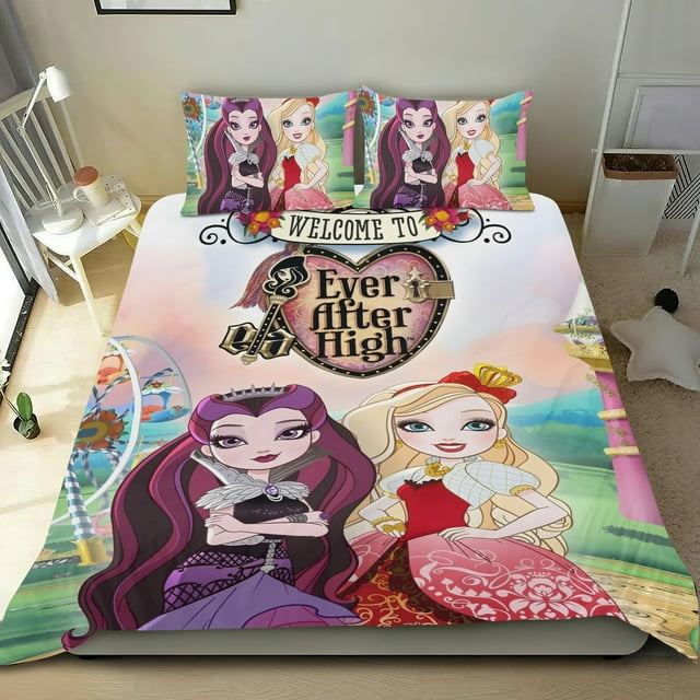 Ever After High Conjunto de sábanas temático, trío de piezas, cómodo y amigable con la piel, diseño único, regalo de decoración para el hogar para familiares, amigos y fans,140cm *210cm