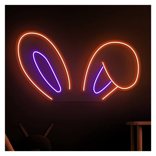 Letrero De Neón Con Orejas Conejo, Diseño Minimalista, Ideal Para Decoración Estudios, Brillo Ajustable, 44cm