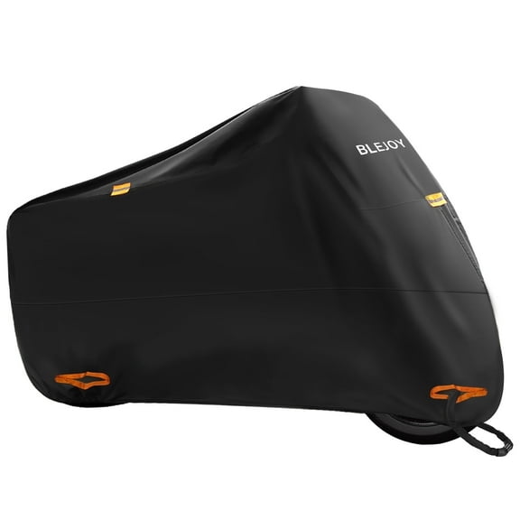 BLEJOY Motorcycle Cover Outdoor Waterproof Heavy Duty, All-Weather Universal Fit with Reflective Strips, Lock Holes & Storage Bag, Fits up to 96.5" Motorcycles