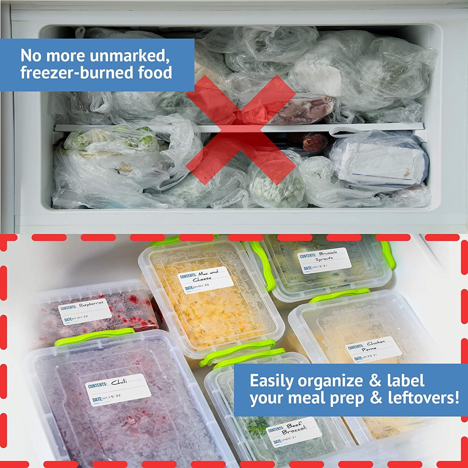 MESS 1x2” Dissolvable Freezer Labels – 500 Removable Food Storage Stickers for Containers, Bottles, Jars