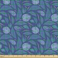 thumbnail image 2 of Ambesonne Floral Fabric by the Yard Upholstery, Tulip Folk Style on Blue, 10 Yards, Violet Blue and Teal, 2 of 5