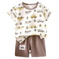 thumbnail image 4 of Myshe Baby Boy Outfit Summer Clothes Mamas Boy Embroidery T-shirt Top Elastic Waist Short Set Newborn Infant Boy Outfits,Brown,3-4 Years, 4 of 4