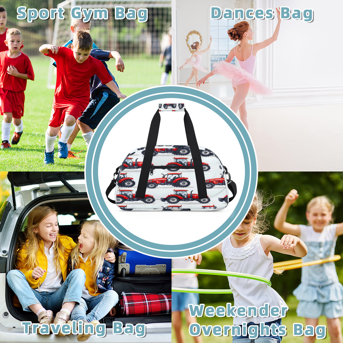 Herdesigns Truck Sports Duffle Bag for Women & Men, Red Gym Bag Dance Bag Overnight Bag Carry On Weekender Travel Bag