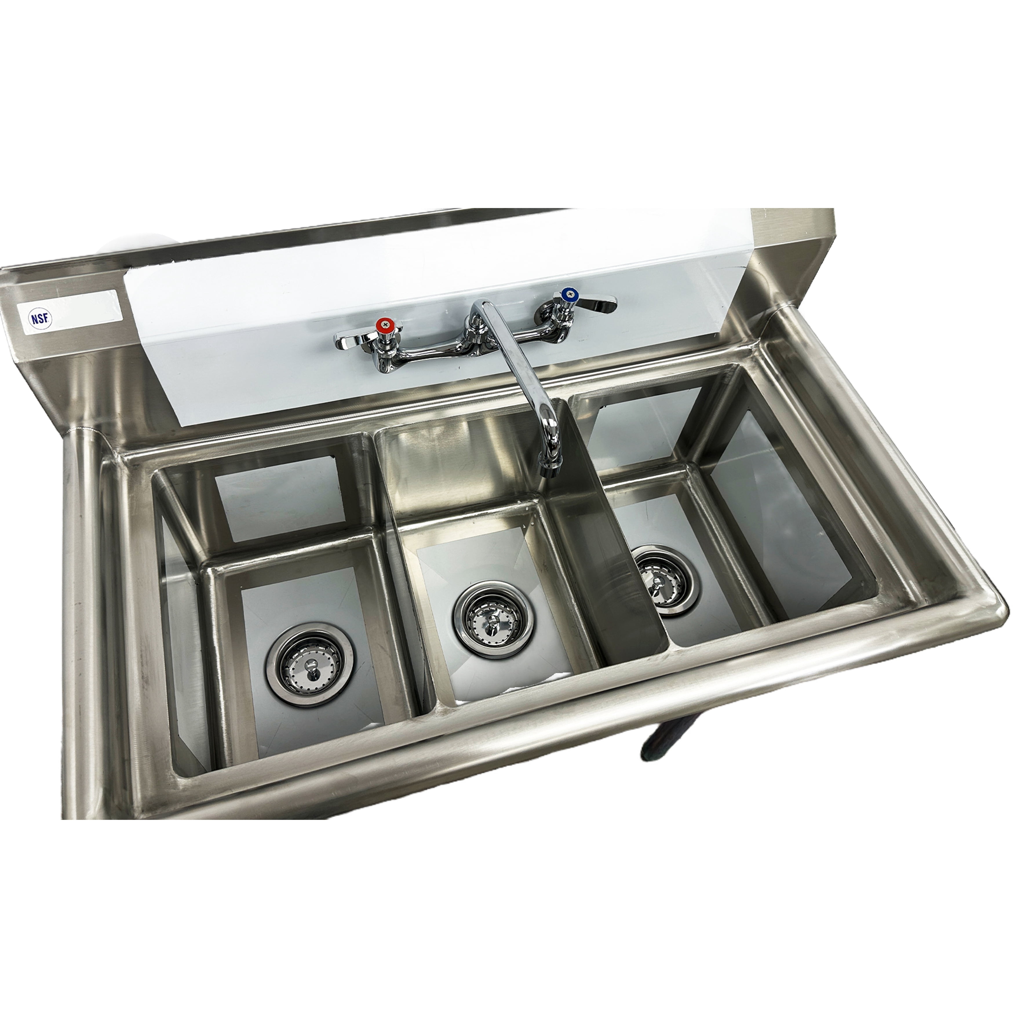 3 Compartment Utility Sink with Faucet, NSF 36x43 in. Commercial Restaurant Utility Kitchen Sink Triple Compartment Stainless Steel