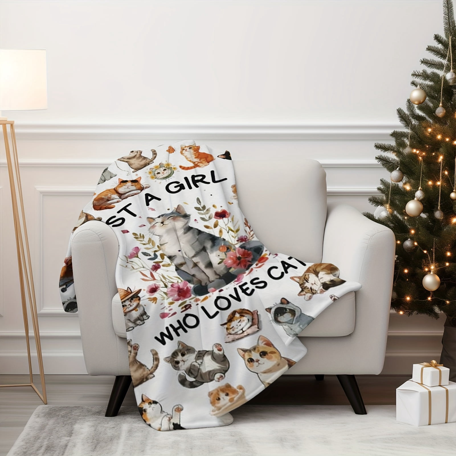 Cat Blanket, Super Soft Flannel Blanket, Just a Girl Who Loves Cat Blankets, Gifts for Cat Lovers, Comfortable Light Blanket, Soft Flannel Blanket