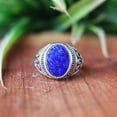 thumbnail image 5 of Blue Lapis Lazuli Ring, 925 Sterling Silver Ring, Designer Ring, Oval Blue Gemstone, Handmade Boho Ring, Men's Signet Ring, Statement Ring**, 5 of 9