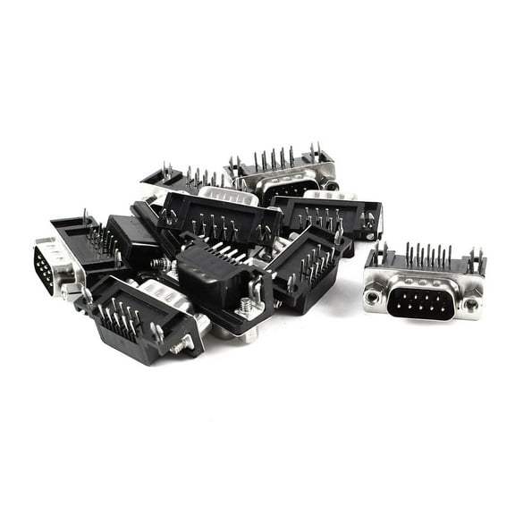 Unique Bargains 10pcs DB9 D-bus 9Pin Male Right Angle PCB Mount Socket Connector