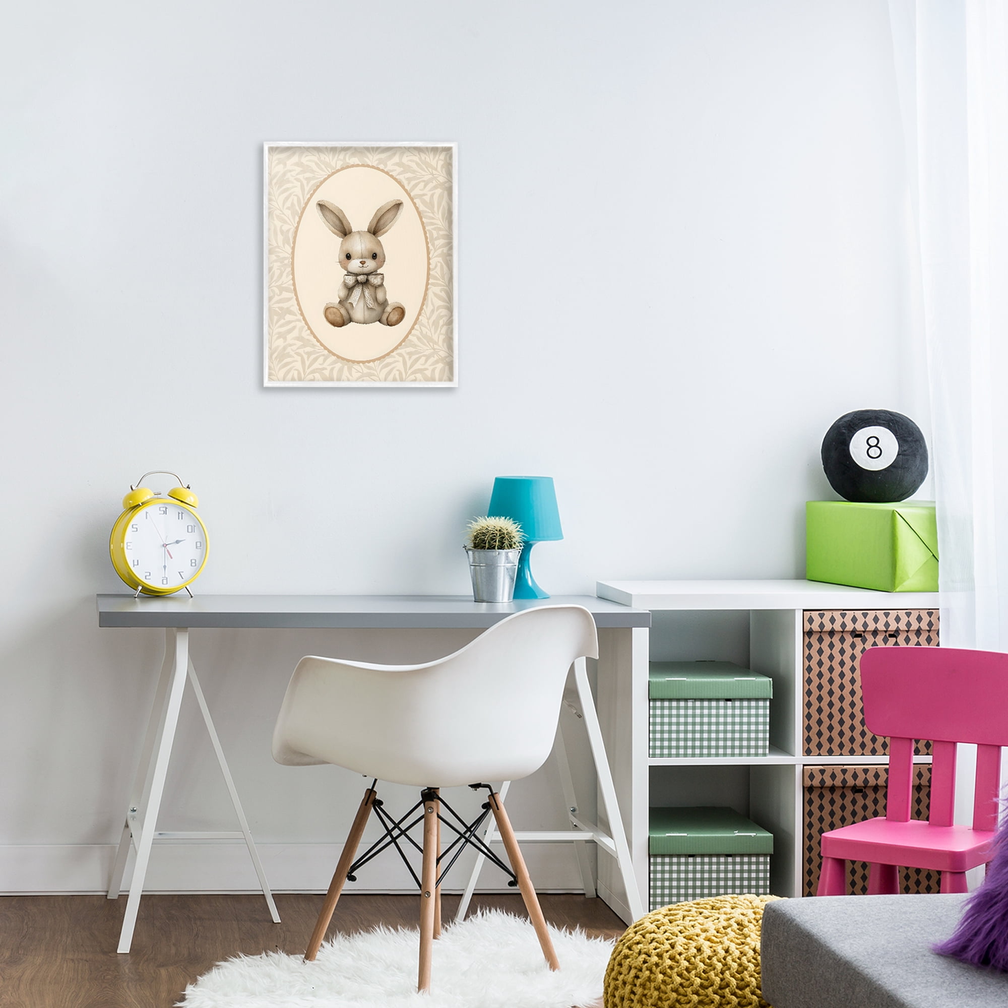 Stupell Industries Neutral Bunny in Oval Border White Framed Giclee Art, design by LSR Design Studio
