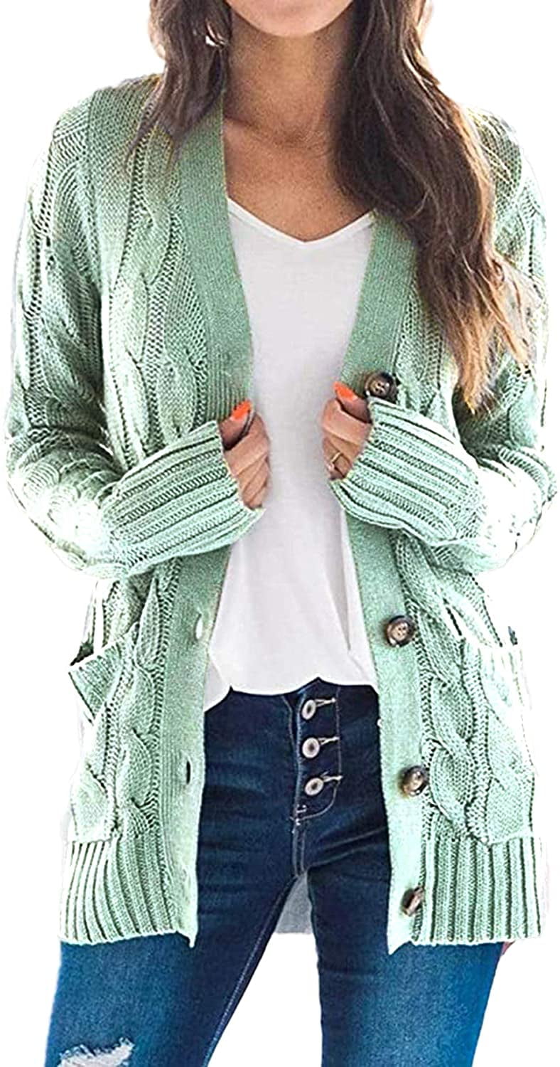 Women Cable Knit Cardigan Long Sleeve 