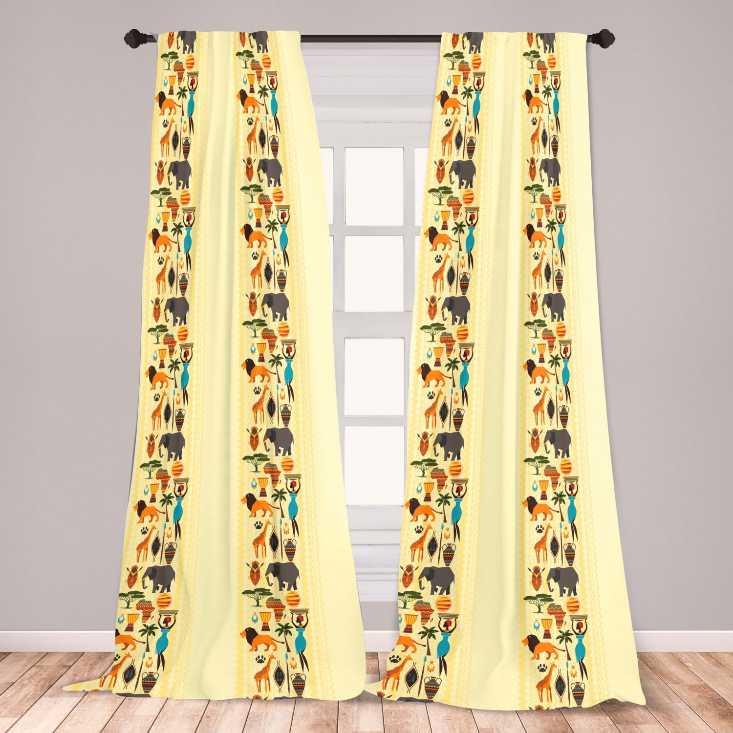 African Curtains 2 Panels Set, Dark Continent Elements Woman of Color