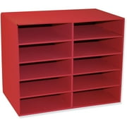 Pacon Classroom Keepers Corrugated Cardboard 10 Compartments 17x 12.88 x 21 File Organizer, Red