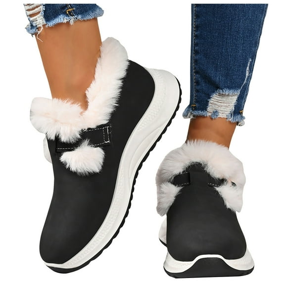 Orthopedic Snow Boots for Women with Arch Support Fleece Lined Winter Warm Comfortable Suede Platform Walking Shoes Buckle Slip on Work Ankle Booties