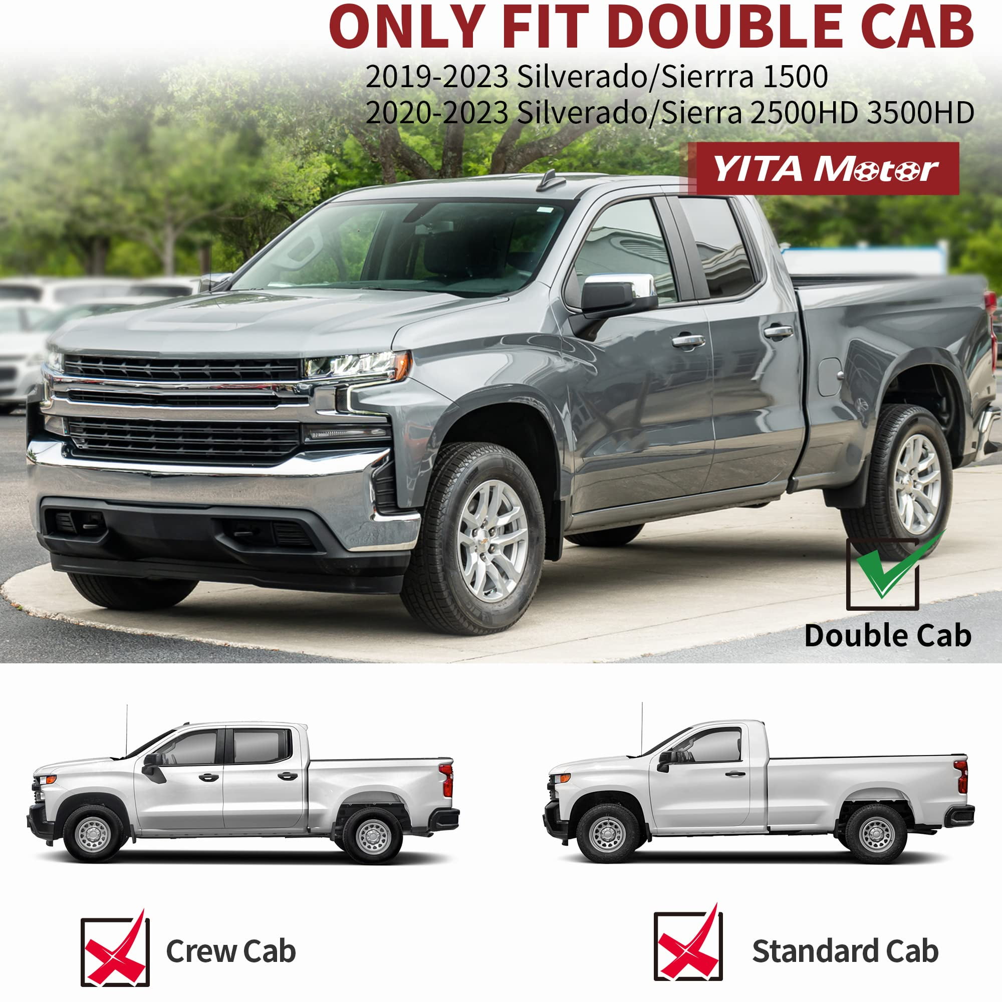 RVNI Running Board for 2019-2023 2024 Chevy Silverado/GMC Sierra 1500 Double Cab/2020-2023 Chevy Silverado/GMC Sierra 2500HD 3500HD