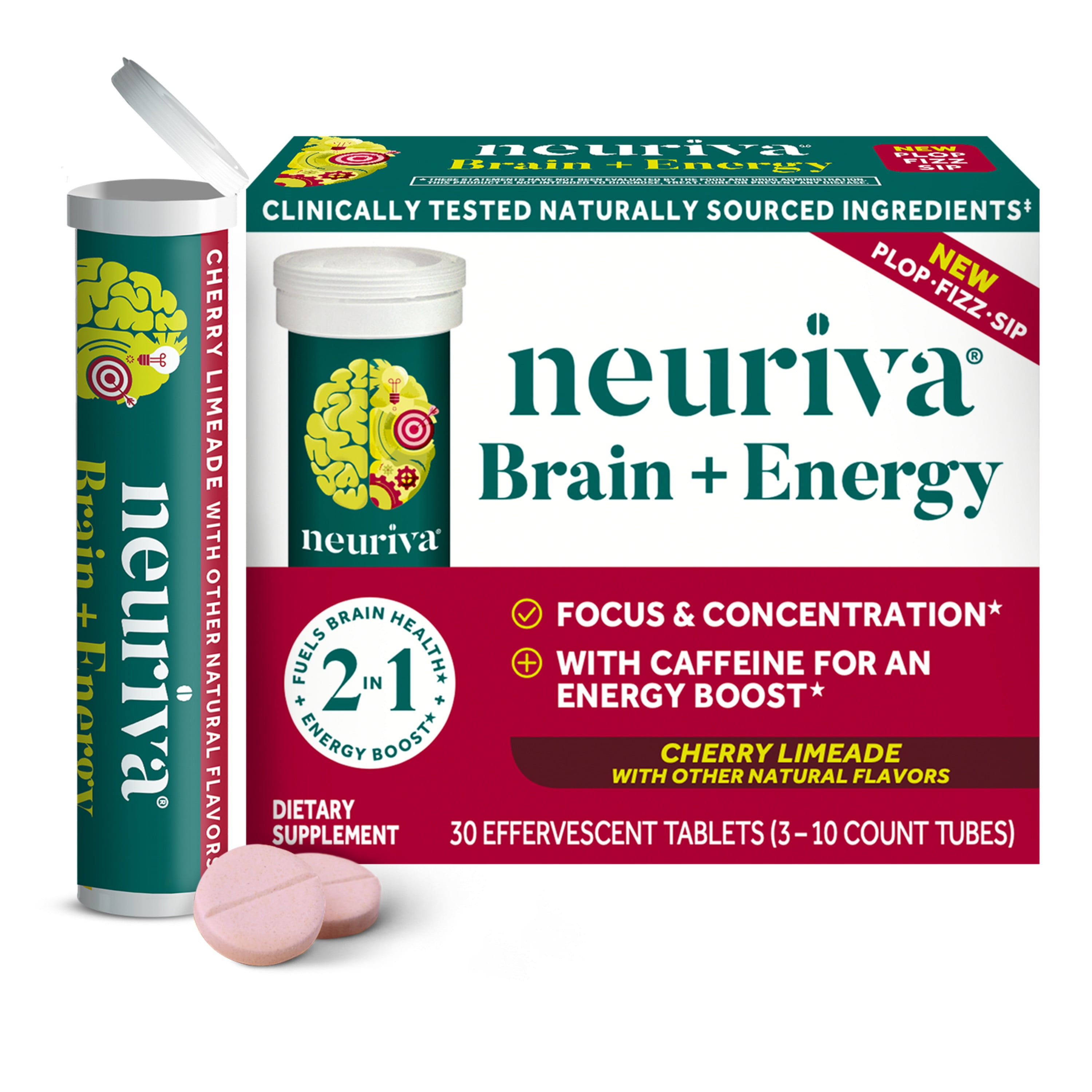 Neuriva Brain + Energy Effervescent Tablets, Cherry Limeade, 30ct