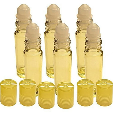 6 Pack of Roll On Empty Glass Bottles for Essential Oils - Refillable Roller Color Roll On - Bulk - 10 ml 1/3 oz Pack of 6- Yellow