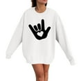 thumbnail image 2 of Bmisegm Women Saint-Valentin Simple et à la Mode Je t'Aime Geste Imprimé Col Rond Manches Longues Sweat Sans Capuche Décontracté pour Women Blanc m, 2 of 3
