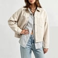 thumbnail image 5 of vdgthytj Jackets for Women Snap Button Lapel Collar Long Sleeve Cropped Fashion Fall Casual Outerwear with Chest Pockets(X-Large,White), 5 of 9