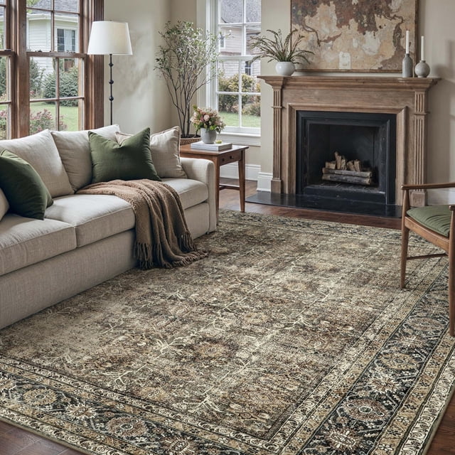 Alfombra Area PureCozy, vintage, marrón, lavable, 240 x 300 cm
