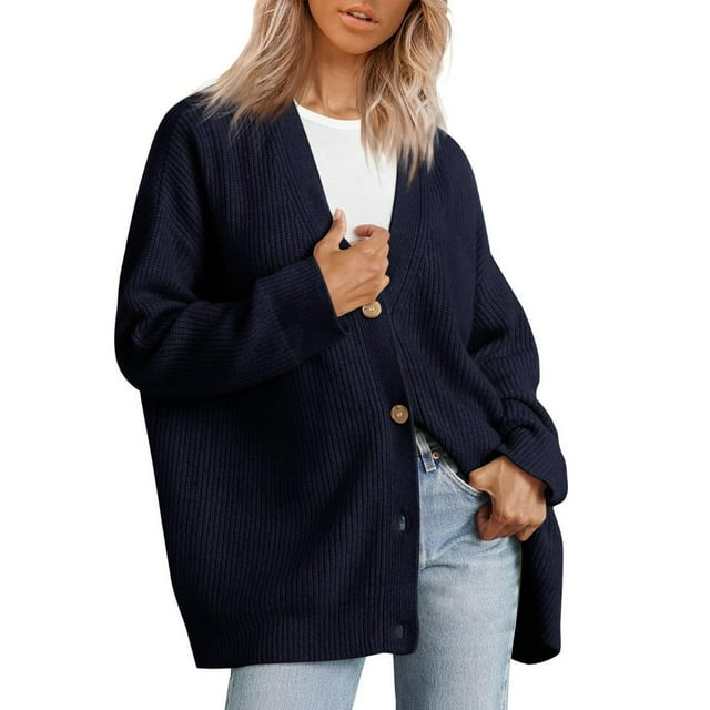 Cardigans pour Femmes 2023 Automne à devant Ouvert, Surdimensionnés, à Boutons, Col en V, Coupe Ample, Tricot Doux