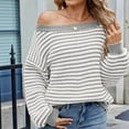 thumbnail image 2 of Womens Off the Shoulder Sweater 2025 Fall Winter Long Sleeve Striped Sweater Oversized Knitted Pullover Tops Silver Grey XL, 2 of 6