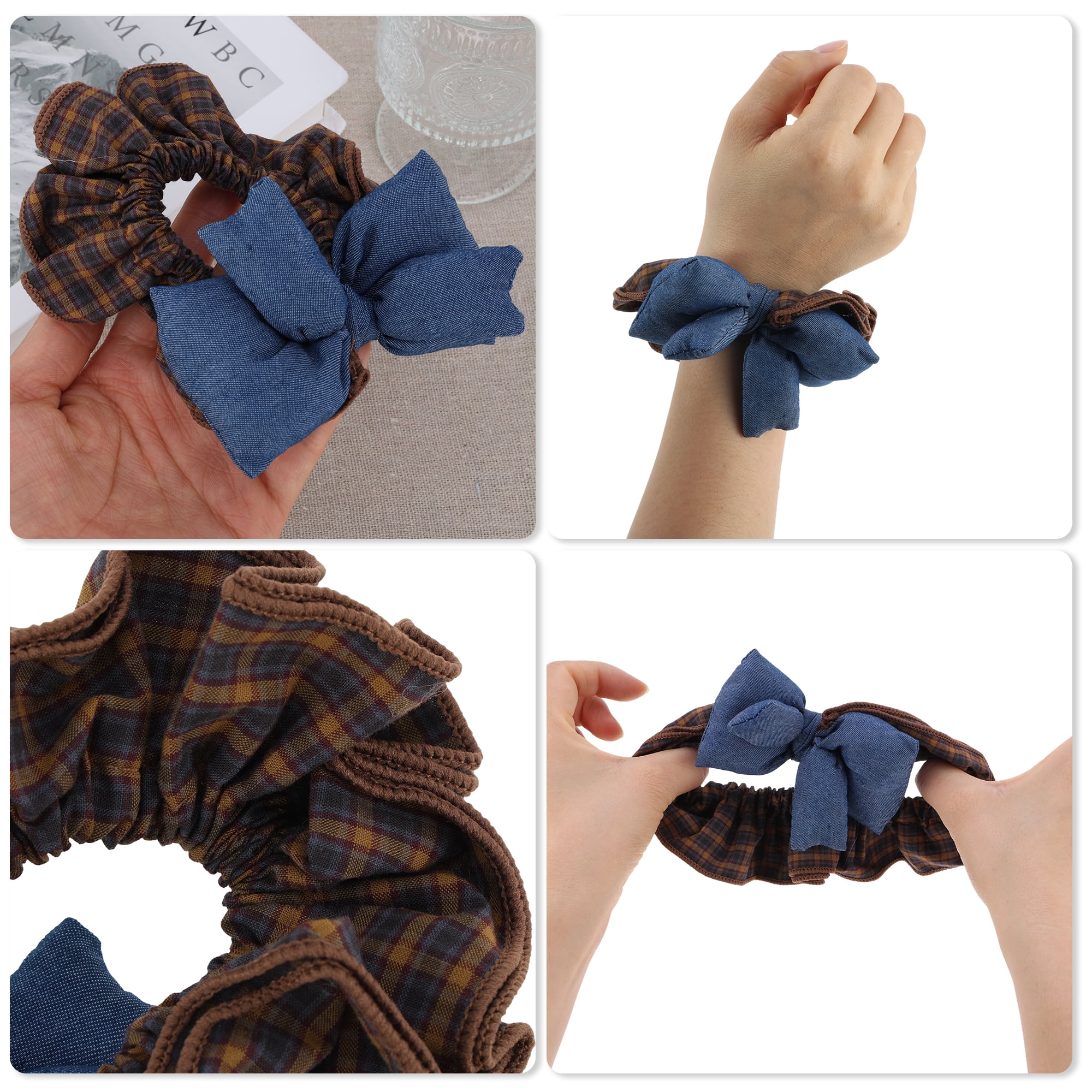 Unique Bargains Fashionable Denim Hair Ties All Occasions 1 Pc Blue, Brown Bow