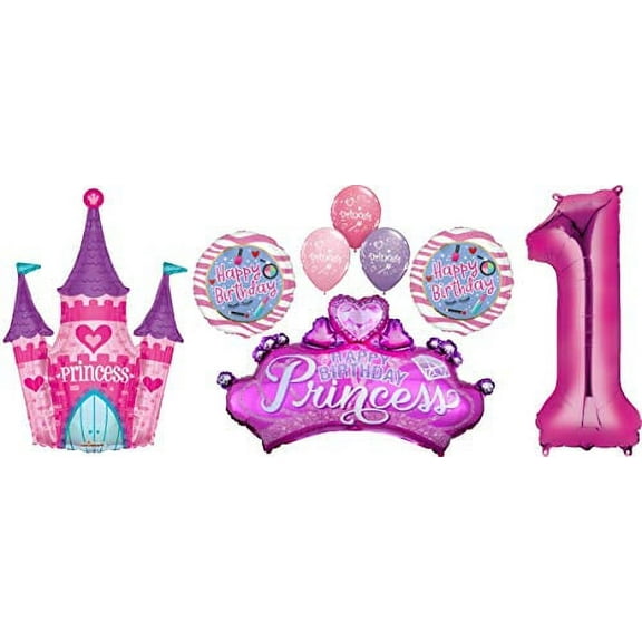 Princess Party 1st Birthday Glamour Girl Castle and Crown Balloon Bouquet Decorations