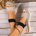 thumbnail image 3 of Rokment Women's Beach Platform Wedge Dressy Sandals Comfortable Breathable Color Block Linen Elastic Ankle Strap Espadrilles Walking Sandals Casual Chunky High Heel Dress Summer Shoes Beige Size 6.5, 3 of 6