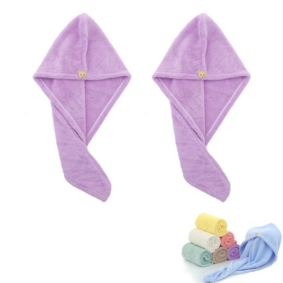 2 Pcs Microfiber Hair Towel,Super Absorbent Quick Dry Hair Turban for Drying Curly, Long & Thick Hair ,Non-Frizz Hair Wraps (Purple)