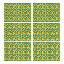 Blue Yellow Sunflower Pattern Summer Placemats Table Placemats Set Of 6-Linen Kitchen Washable Placemats Table Mats 11.8"x17.7" Non-Slip Heat Resistant