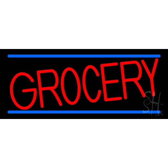 Simple Grocery LED Neon Sign 10 x 24 - inches, Black Square Cut Acrylic Backing, with Dimmer - Bright and Premium built indoor LED Neon Sign for Defence Force.