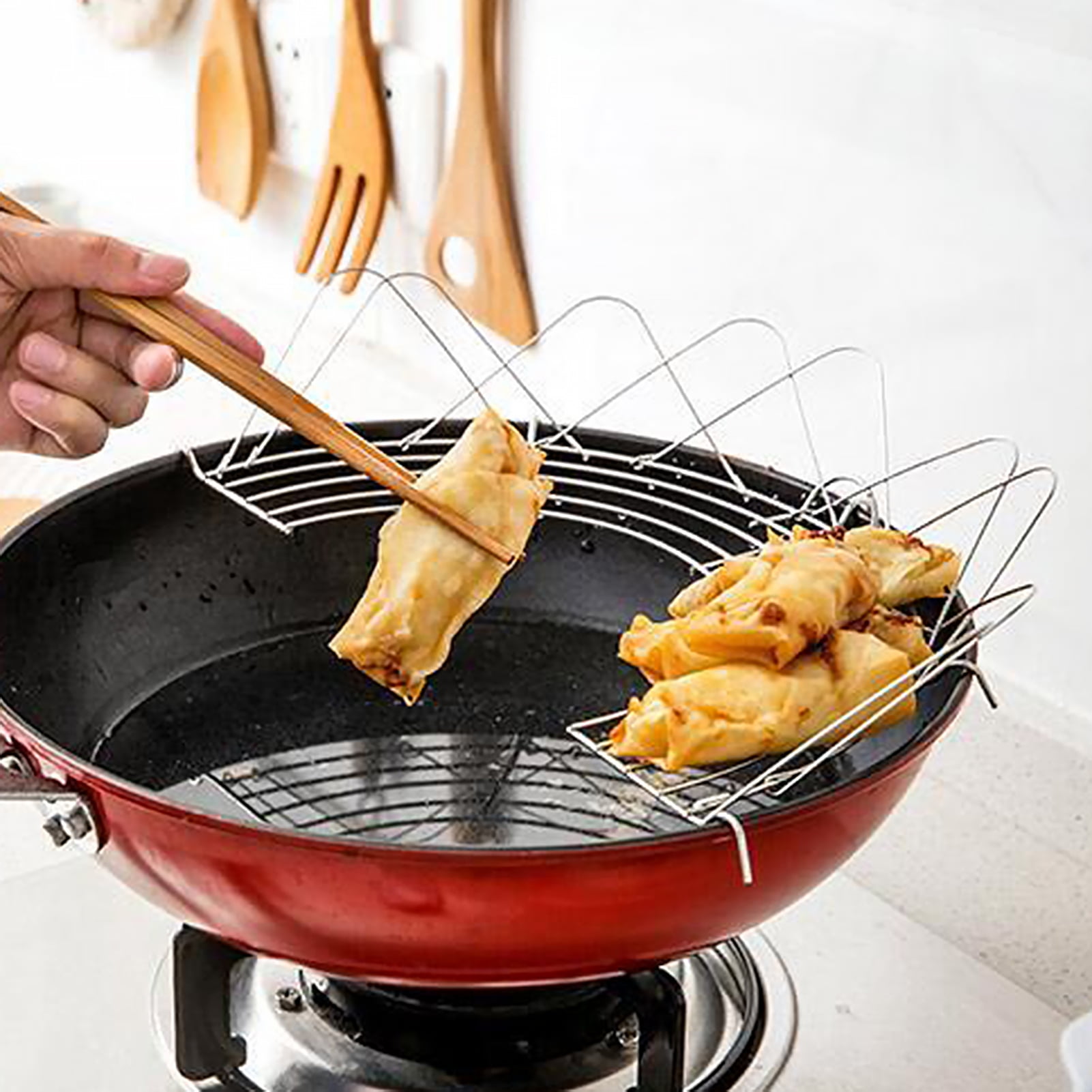 Yesbay Oil Drain Rack Semicircle Foldable Rustproof Non Stick Control Oil Stainless Steel Heavy