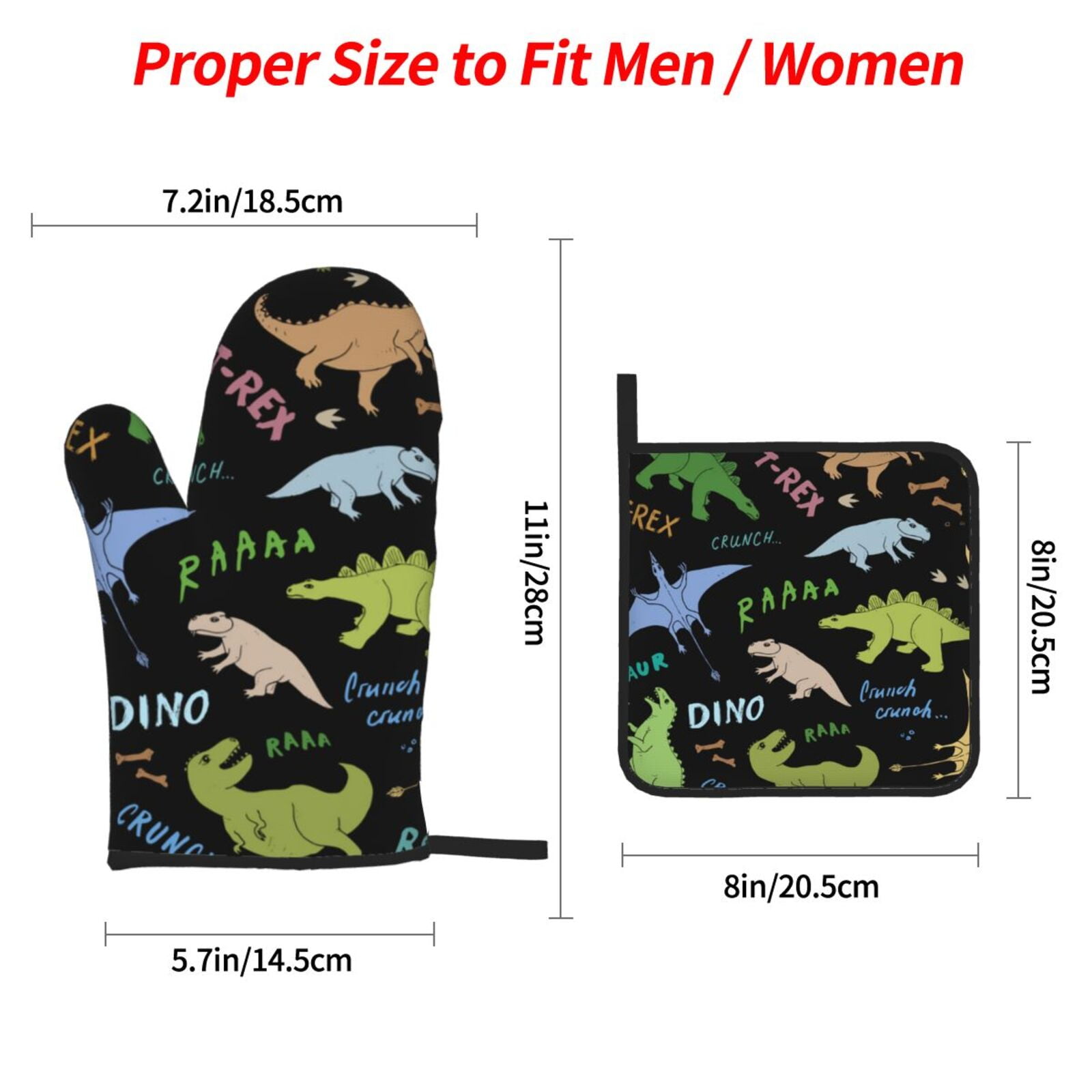 Dino Pattern Cute Cartoon 4Pcs Oven Mitts and Pot Holders Sets Oven Kitchen Gloves Hot Pads for Cooking BBQ Baking Grilling